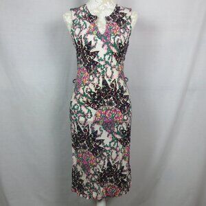 H&M Dress White Multi Boho Block Floral Print Bodycon Midi Sleeveless Size 6